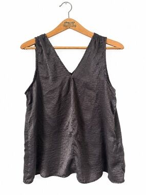 Studio B Women's Grey V-Neck Satin Tank Top Size XL